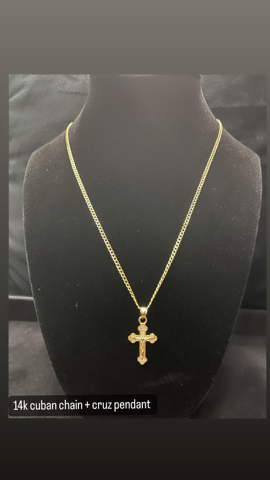 14k cuban chain + cruz pendant