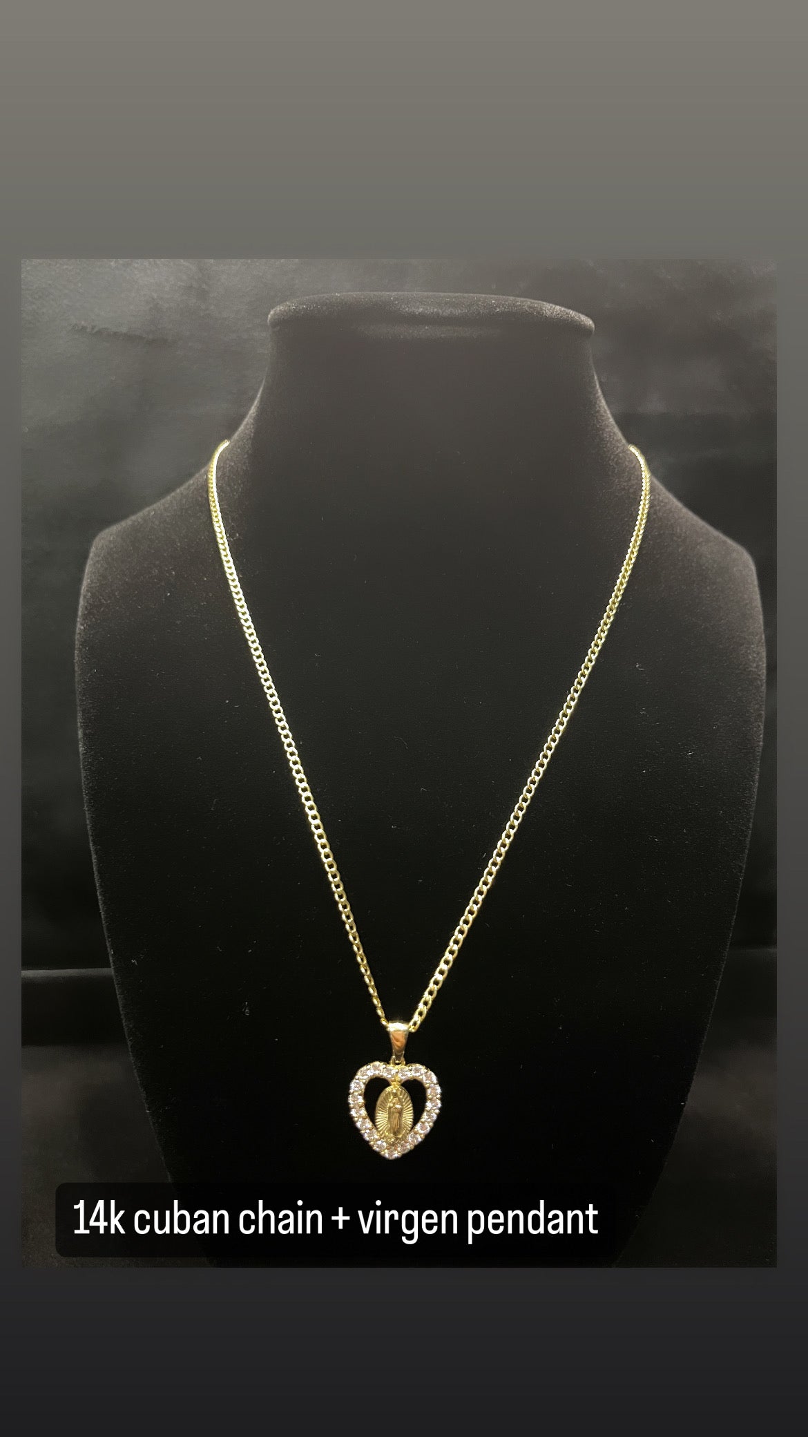 14k cuban chain + virgen pendant