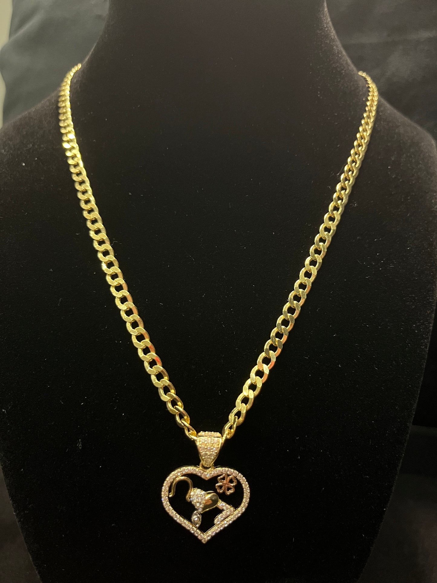 14k cuban chain +heart love pendant