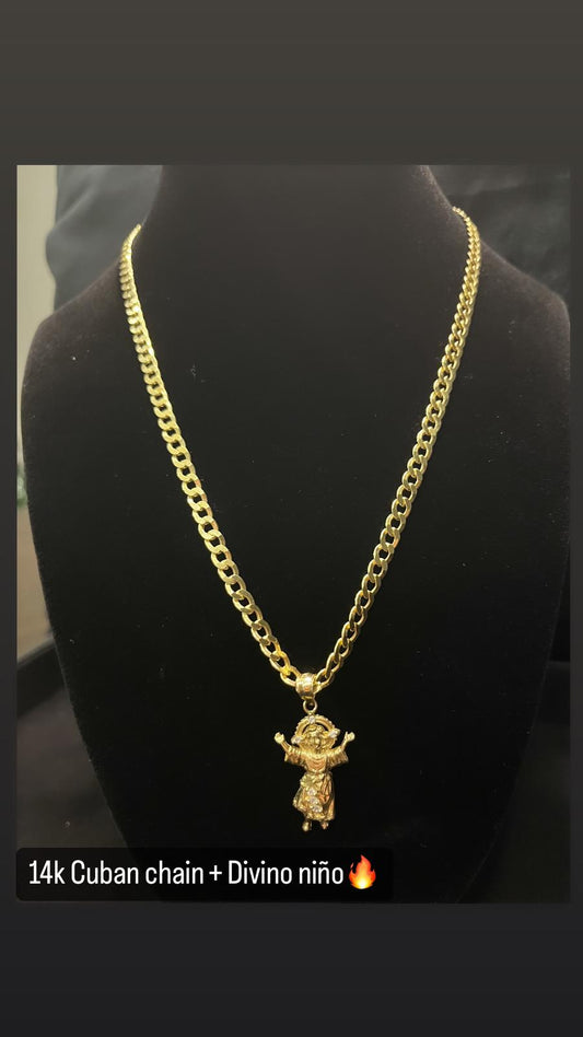 14k cuban chain + divino niño pendant