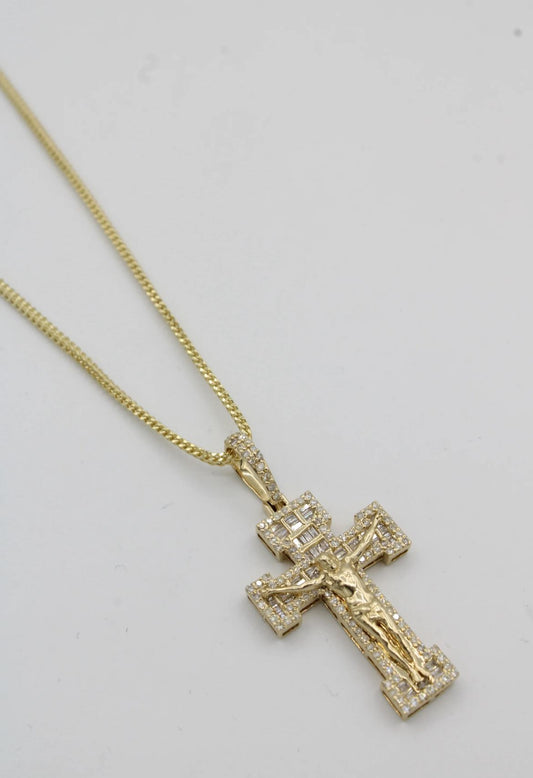 14K Diamond Pendant W/ Hollow Franco Chain