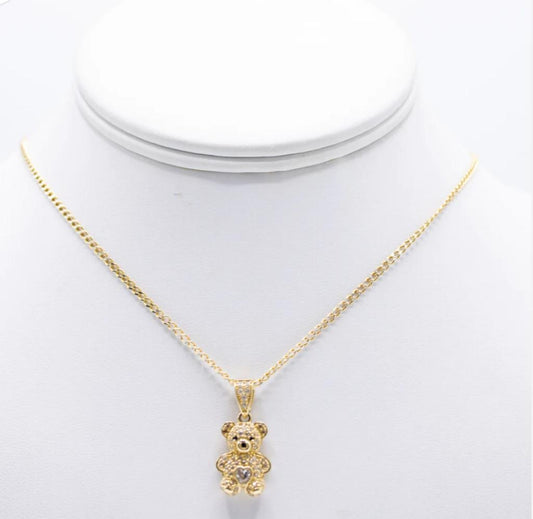 14K Moon Iced Chain W/ Pendant